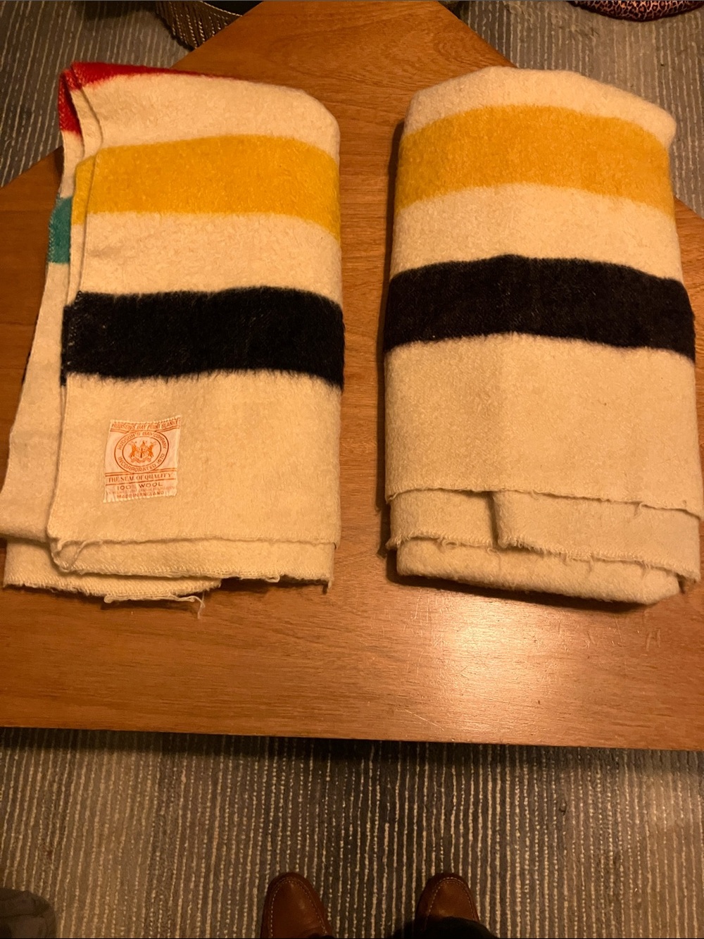 Set of 2 HALF Hudson Bay Blankets- Large one Cut in half. See description